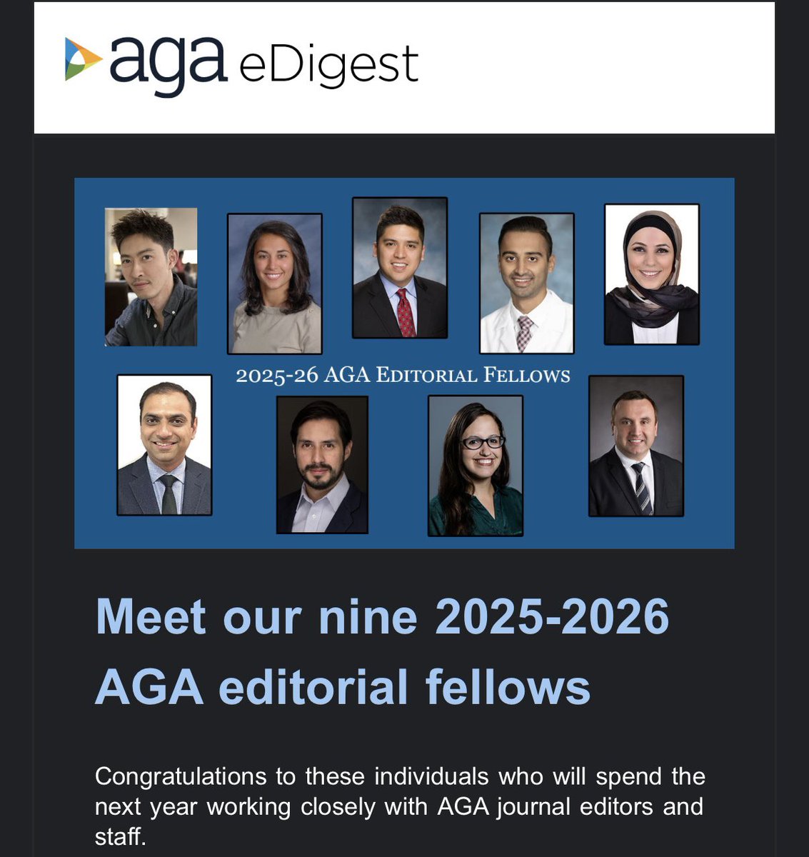 gioroldanc's tweet image. Incredibly honored to be selected as a 2025–2026 AGA Editorial Fellow! 

Excited for a year of learning and collaborating with amazing colleagues through @AmerGastroAssn and @AGA_TIGE 

Grateful to my mentors Drs. Lim, @BilalMohammadMD , and Azeem—thank you for  your support! 🙏