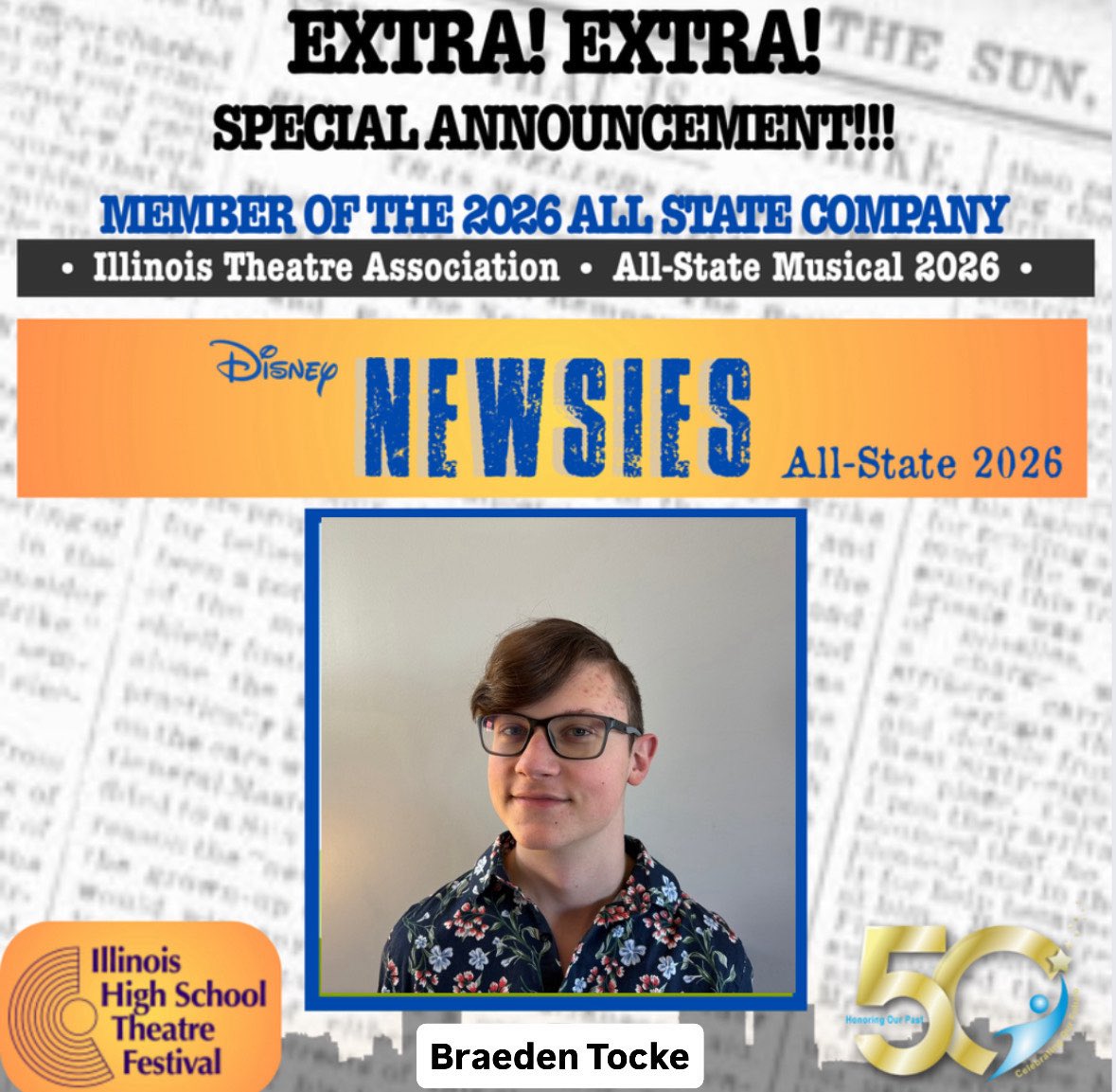 Big Shout Out to Braeden for being selected to be a member of the 2026 All-State Musical crew!!!  We know you will make us all proud. #ForTheW #wearewauconda #illiniostheatreassoiation #nlccconference