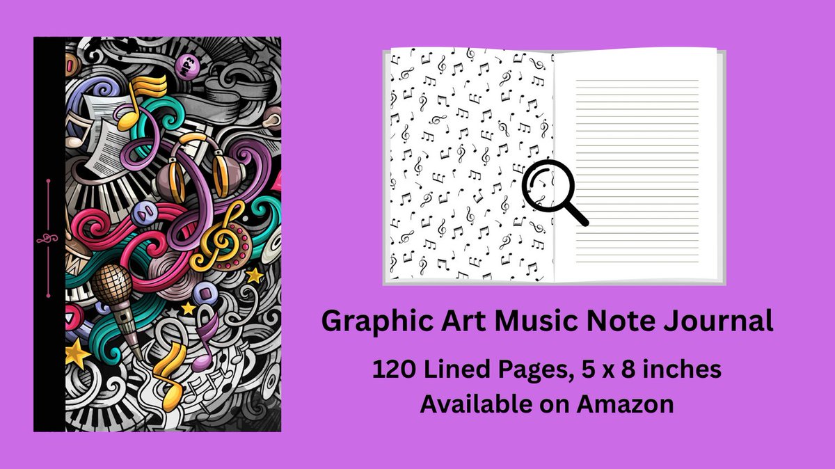 Strike the right cord with the Graphic Art Music Note Journal from Pine Mountain Press! 120 lined pages, note-themed endpages, 5 x 8 inches. 
🎼Amazon Universal Link:  mybook.to/GraphicArtMusic
#music #musician #journaling #graphicart #amwriting