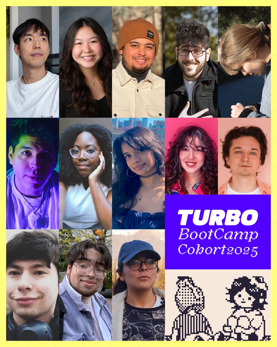 💥We are thrilled to announce our first-ever Turbo Bootcamp Cohort⛺️✨💜

⛺️These talented devs will learn the ins and outs of the Turbo game engine and incorporate TurboOS to create an online multiplayer game. 

⛺️Stay tuned! These devs will be at Play NYC showcasing their games