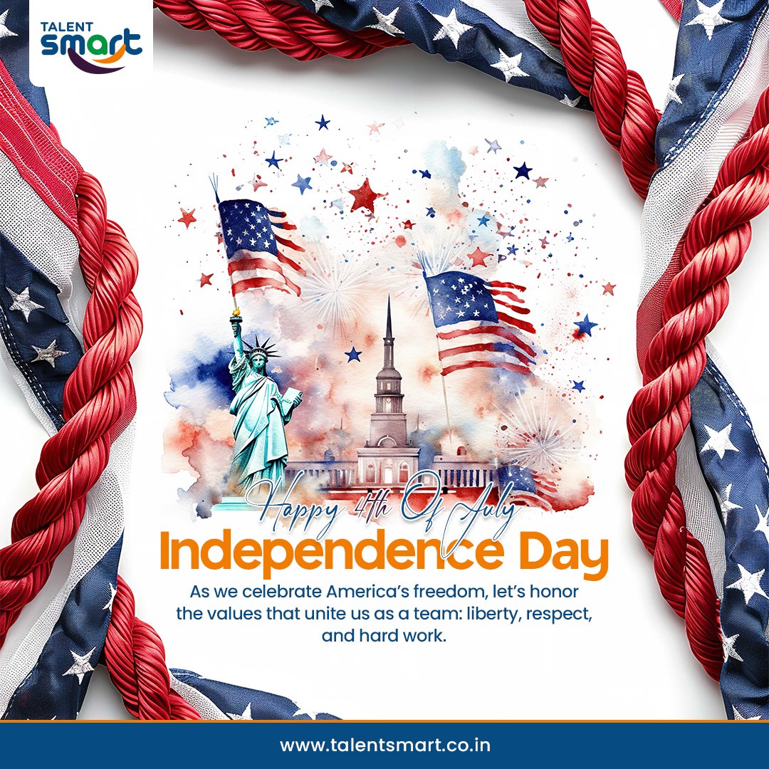 talentsmartco's tweet image. 🎇 Happy 4th of July! 🇺🇸
At Talent Smart, we celebrate freedom that empowers ideas, drives excellence, and unites our team.
Wishing our teams, clients, and partners a joyful Independence Day!
.
.
.
#TalentSmart #4thOfJulyVibes #FreedomToThrive #CelebratingExcellence