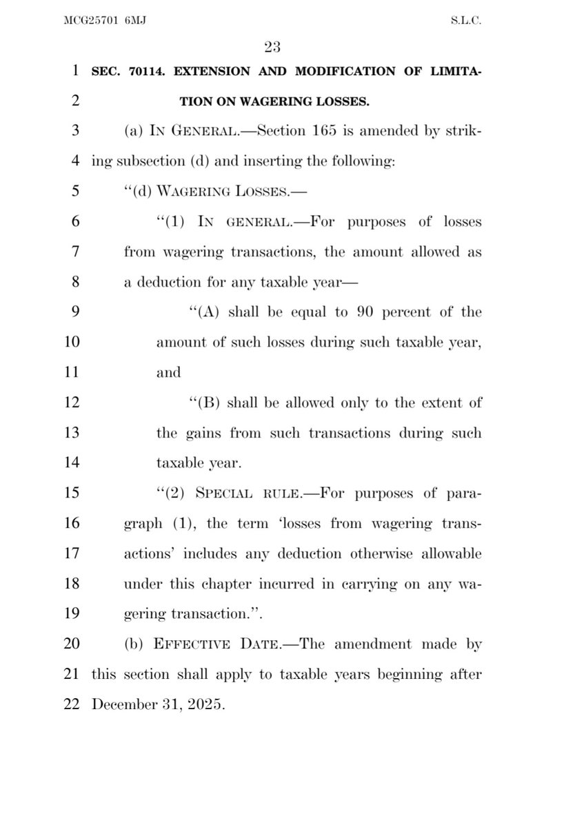 Bill Speros (@billsperos) on Twitter photo Gambling-related language in BBB came from Senate Finance Committee's 549-page report written by Sen. Mike Crapo (and/or his staff and autopen), released on June 16
Analysis via @PWC & <a href="/BrownsteinHyatt/">Brownstein</a>
🔗 Text On Page 23 finance.senate.gov/imo/media/doc/… Gambling-related language in BBB came from Senate Finance Committee's 549-page report written by Sen. Mike Crapo (and/or his staff and autopen), released on June 16
Analysis via @PWC & <a href="/BrownsteinHyatt/">Brownstein</a>
🔗 Text On Page 23 finance.senate.gov/imo/media/doc/…