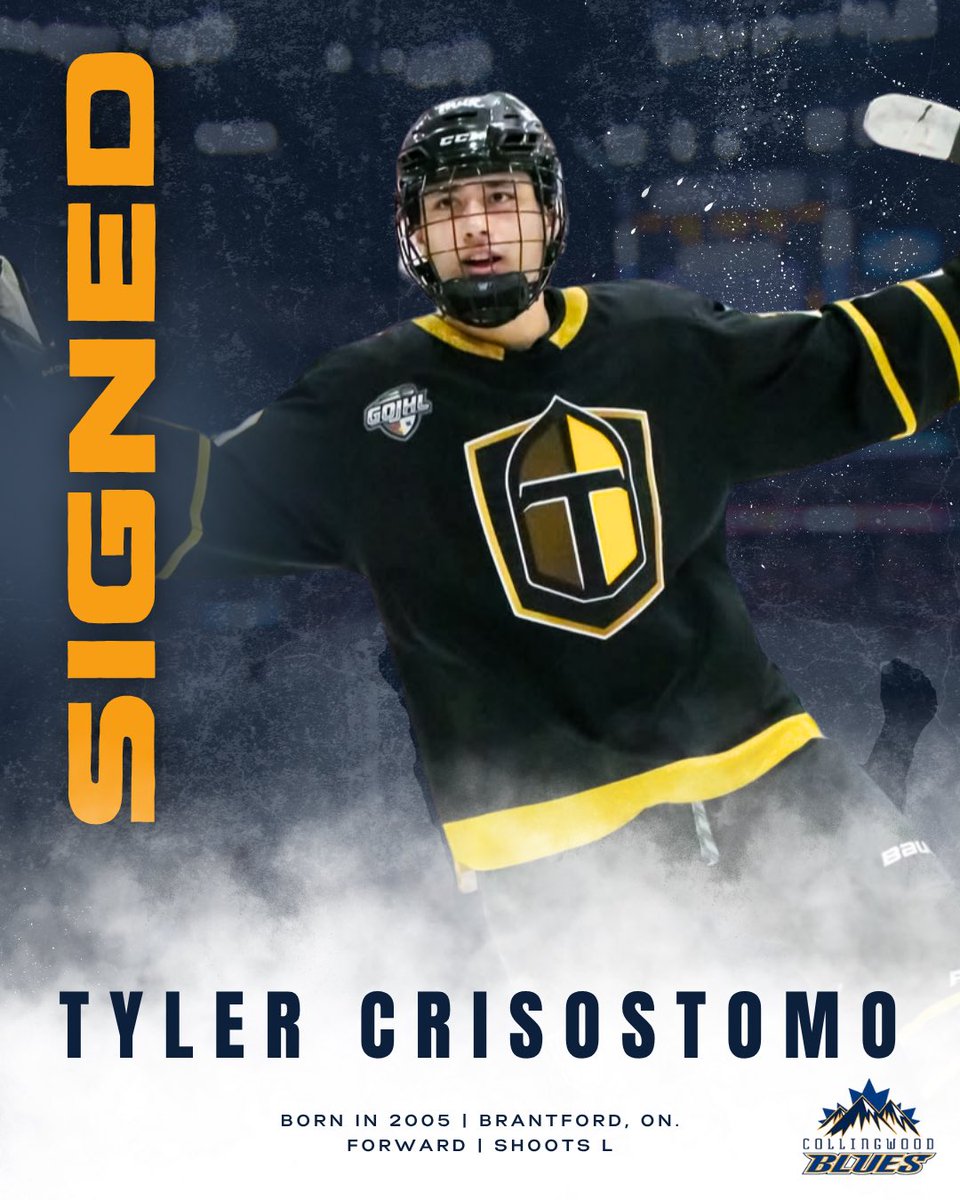 The Collingwood Blues are excited to announce the signing of 2005-born forward Tyler Crisostomo from the Brantford Titans!

Welcome to Collingwood, Tyler! 

#CollingwoodsTeam
#PoweredByNutrafarms
#drivenbymikejacksonGM
