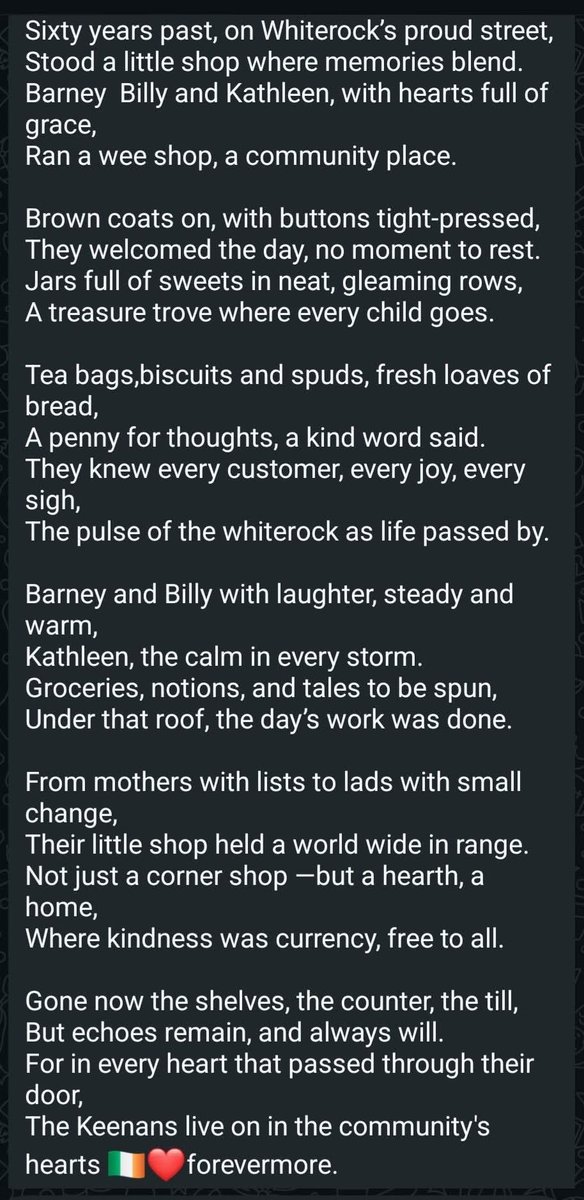 colette100's tweet photo. Such a lovely wee poem that was written by Fra McDaniels about my Granda Barney Keenan and his brother and Sister,  Billy and Kathleen. From when they had a wee family shop in Belfast over 60 years ago 💚 https://t.co/TzCOYKiNG4