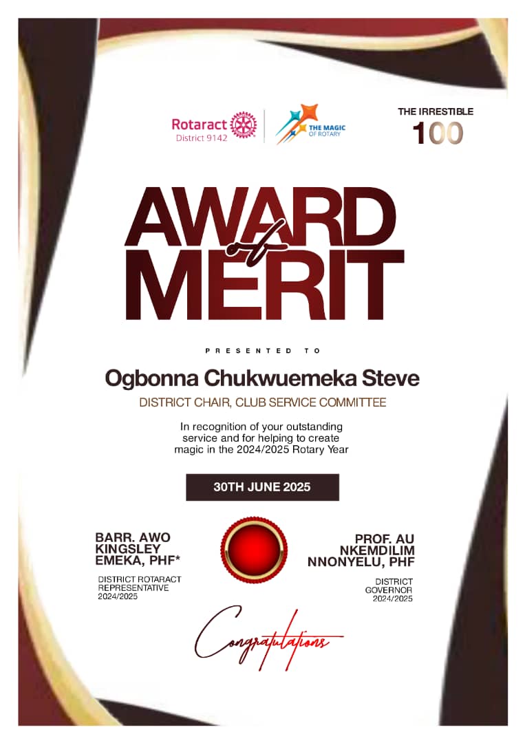 chiefdaddy_one's tweet photo. I'm honoured to be recognised among " The Irresistible 100 " by the Magical District leadership led by Prof. Au Nnonyelu  and Barr. Awo Kingsley Emeka with a merit award for my outstanding service during the 2024/2025  Magic of Rotary Year . https://t.co/MMv1Dl1zrF