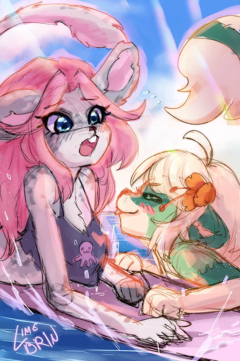 Rough #artfight sketch für mein cutie @/LinaPawz 
Ihre OCs Nori und Melon am Meer :3
#artfight2025