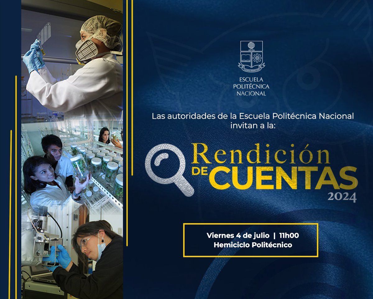 🔴EVENTO | Las autoridades de la Escuela Politécnica Nacional comunican que, por motivos de fuerza mayor, se ha reprogramado la fecha de la Rendición de Cuentas 2024.

Nueva fecha y hora del evento:

- Viernes 4 de julio de 2025.
- 11h00.
- Hemiciclo Politécnico.