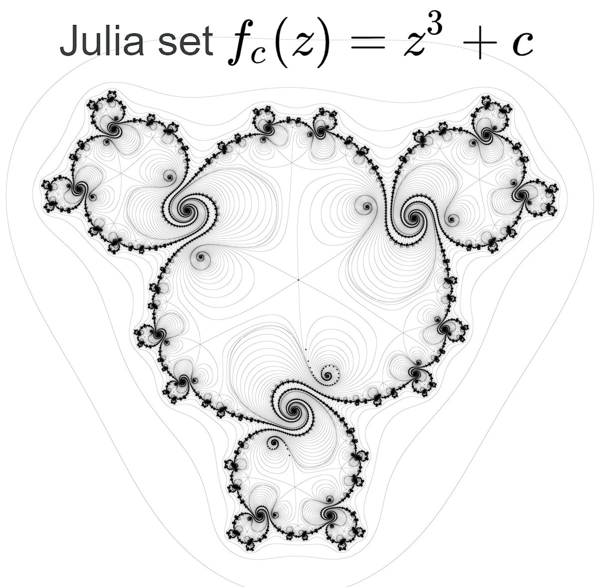 pickover's tweet photo. Math.  The Fingerprint of Infinity.  Computation.  Symmetry.  Fractal Features.

Cubic Julia Set for C = -0.040000000000000036 - 0.78*i.  Source: https://t.co/Zmua2cFoVT https://t.co/HXNhIrbELT