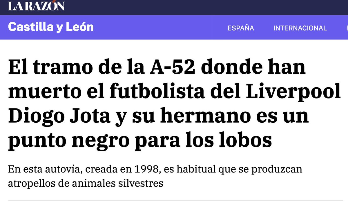 Meten con calzador la muerte del futbolista e insinúan que si una autovía atraviesa hábitat natural y hay atropellos de fauna la culpa no es del trazado ni de la falta de pasos ni de la ausencia de protección, es culpa del lobo

Convierten el patrimonio natural en enemigo público