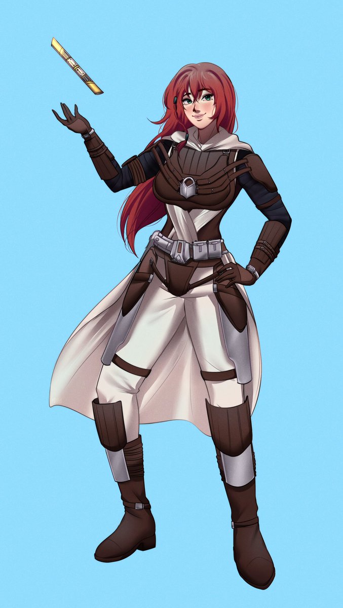 Art of my Star Wars Jedi OC, Mari Ordo, a Jedi Knight who specializes in healing and in using the force in combat.

Art made by the incredibly talented <a href="/slasharu/">raen ☀️</a>! Thank you for helping me bring this character to life with your art!