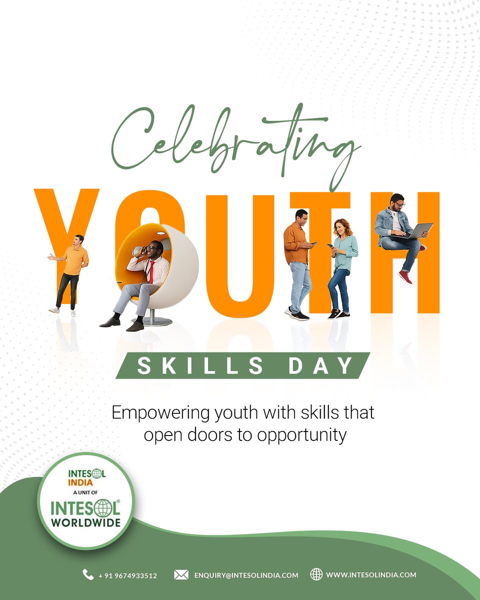 On this World Youth Skills Day, let's celebrate and empower the next generation of learners. 
At INTESOL, we're committed to shaping global educators who will change the world, one classroom at a time. Invest in your future today!
.
.
#worldyouthskillsday #youthdevelopment