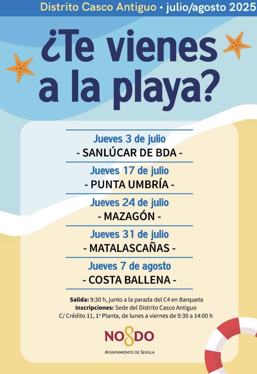 🚍 ¡El primer viaje a la playa desde nuestro Distrito Casco Antiguo ya está en marcha!

🏖️ Hoy nos vamos a Sanlúcar de Barrameda para disfrutar del mar y el buen ambiente.

Todavían quedan plazas para los próximos destinos ⬇️. 

¡Animaros!