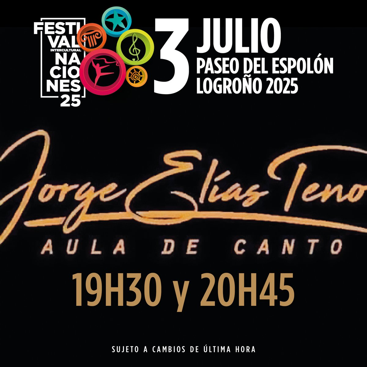 ¡Contando las horas para poder disfrutar del talento de los alumnos de la Escuela de canto de Jorge Elías! 
Aula de canto Jorge Elías Tenor.
 19:30h y 20:45h.
 Paseo del Espolón (Logroño).
 festivaldelasnaciones.es/programa-logro…
 info@festival-naciones.es!
¡Te esperamos!