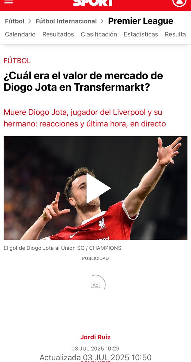 sancetazas's tweet image. Ha fallecido Diogo Jota y a los del diario sport les ha parecido muy buena idea subir algo de cual era su valor de mercado en Transfermarkt.

Sois basura @sport