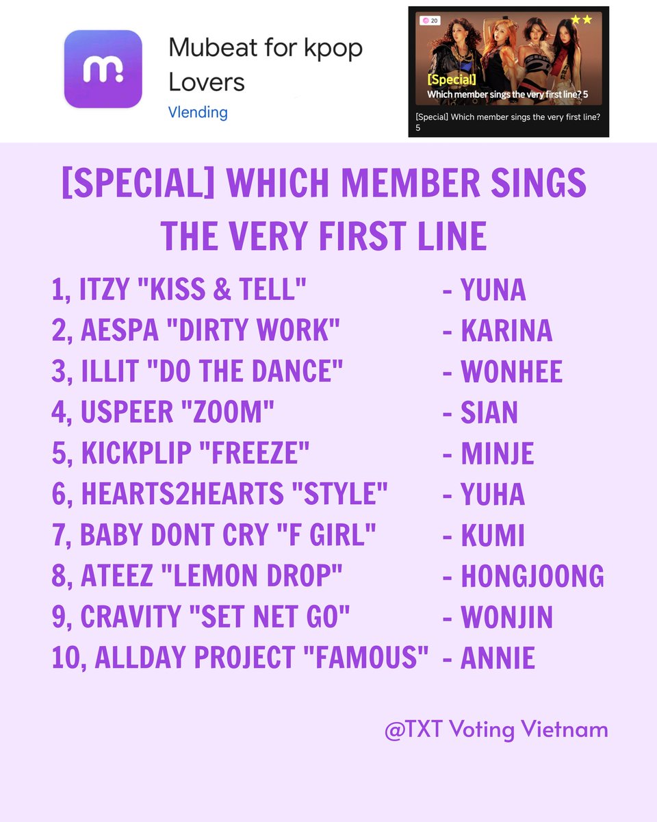#mubeat_quiz
#txt #TOMORROW_X_TOGETHER #Moa_Vietnam 
[SPECIAL] Which Member Sings The Very First Line 5