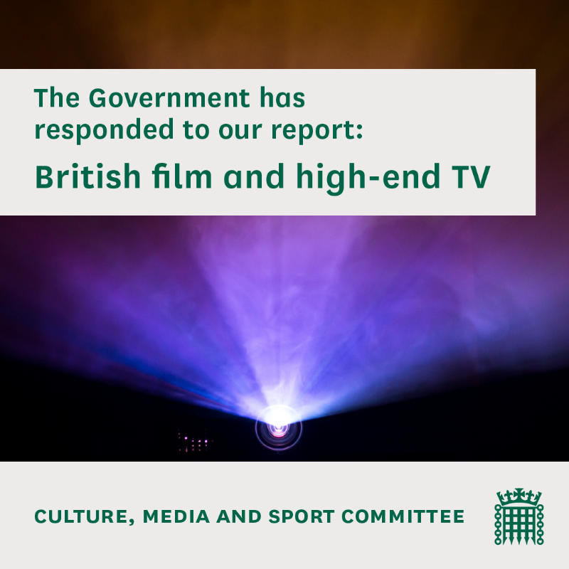 CommonsCMS's tweet photo. We've published the Government's response to our report: British film and high-end TV.

Our Chair, @cj_dinenage will make a statement on the response today in the House, following Business Questions and the Health ministerial statement.

Read the response 👇