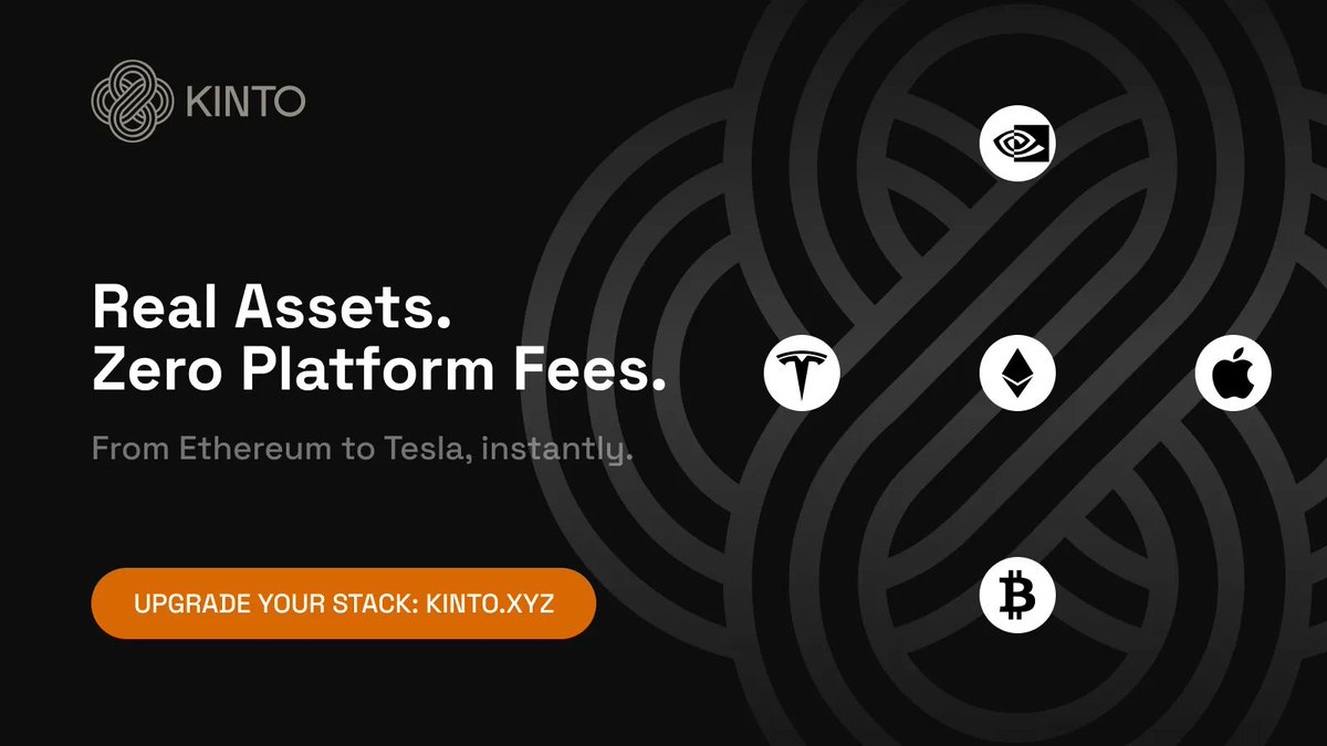 Your Kinto wallet right now can hold → TSLA stock, ETH, USDC, NVDA, BTC,  AAPL, tokenized gold, and SOL perps. Traditional brokers would charge you  fees and use various different platforms for