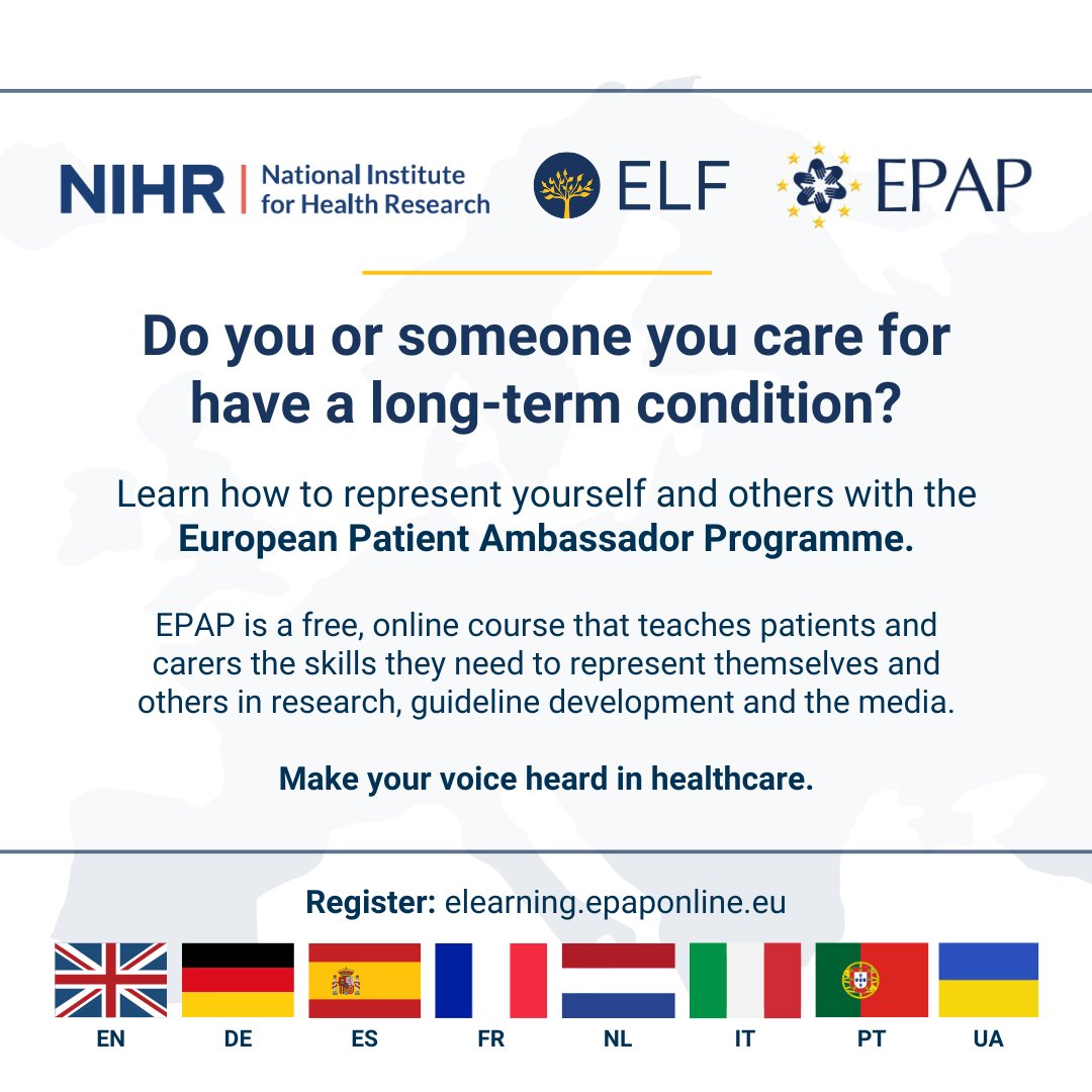 EuropeanLung's tweet image. The European Patient Ambassador Programme (EPAP) is our free, online self-learning platform that can help you learn more about patient involvement and improve your advocacy skills.
👉 Learn more: europeanlung.org/en/get-involve…
Now available in 8 languages.