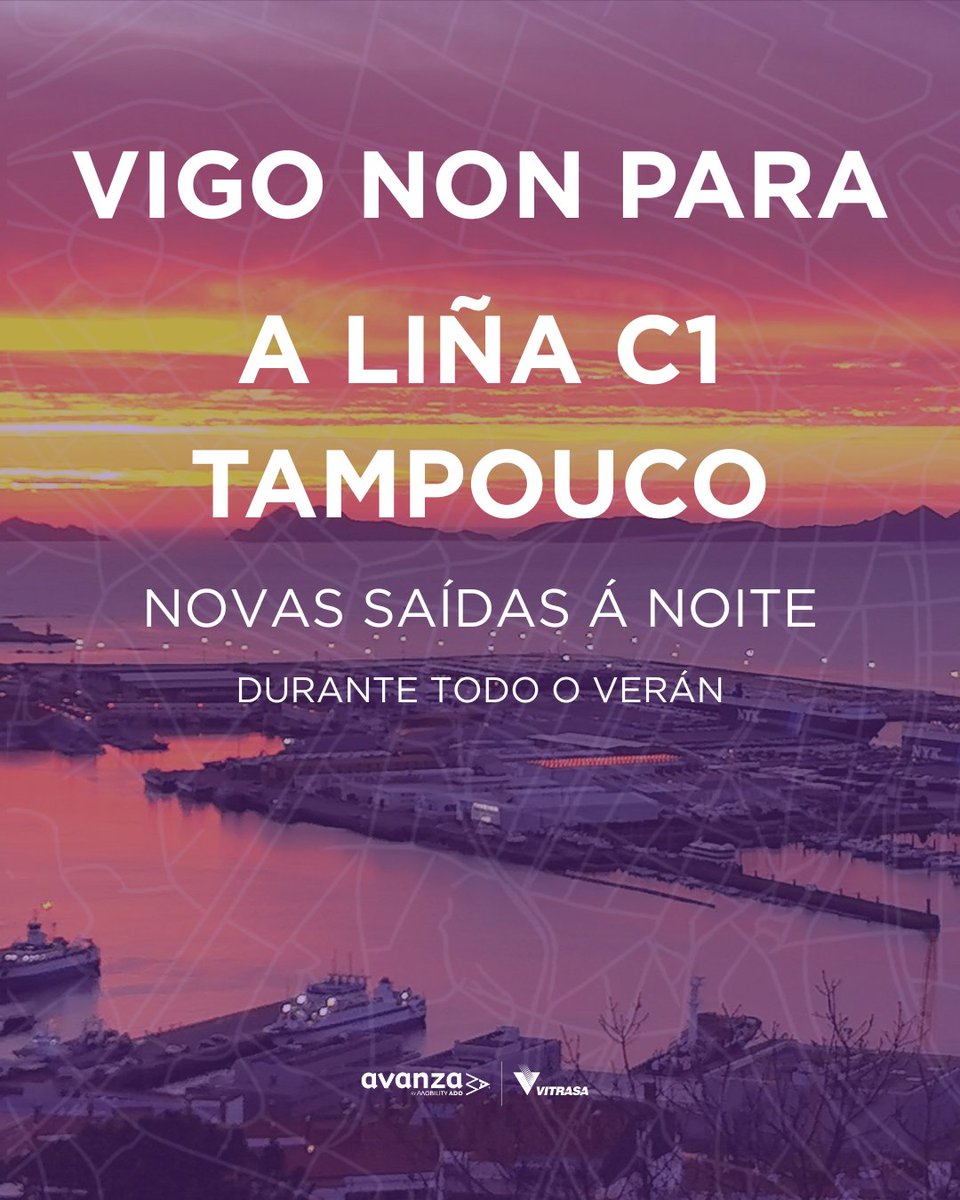 Este verán, móvete con máis liberdade nas noites de Vigo! 🌇

🚌 Ampliamos o servizo da liña C1 de domingo a xoves:
🕐 22:45, 23:00 e 23:15 (luns a xoves)
🕐 23:05 (domingos e festivos)
🚨 E venres e sábados, liña 24h!

#Vitrasa #VigoMola #MobilidadeSostible
