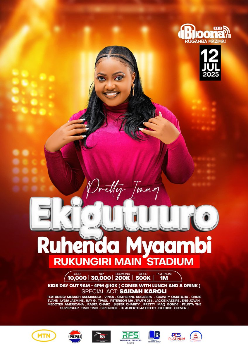 Prettie imaq wil be performing live on Ekigutuuro ruhenda myaambi that wil take place on 12th July in Rukungiri main stadium as <a href="/BoonaFm/">91.8 Boona FM</a> celebrates 8years 
#EkigutuuroKyaBoonaFm25