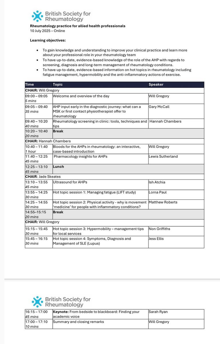 Carol McCrum (@carol_mccrum) on Twitter photo 👇 great cpd all in 1day and can rewatch for 3 months
Rheumatology for Allied Health professionals
Role of Bloods/imaging/screening/gut/exercise/ more...
Thur 10 Jul 25 👇
<a href="/pcrsociety/">PCRMM Society</a> <a href="/RheumatologyUK/">BSR</a> <a href="/PhysioMACP/">MACP</a> <a href="/APPN_physio/">Advanced Practice Physiotherapy Network</a> 👇 great cpd all in 1day and can rewatch for 3 months
Rheumatology for Allied Health professionals
Role of Bloods/imaging/screening/gut/exercise/ more...
Thur 10 Jul 25 👇
<a href="/pcrsociety/">PCRMM Society</a> <a href="/RheumatologyUK/">BSR</a> <a href="/PhysioMACP/">MACP</a> <a href="/APPN_physio/">Advanced Practice Physiotherapy Network</a>