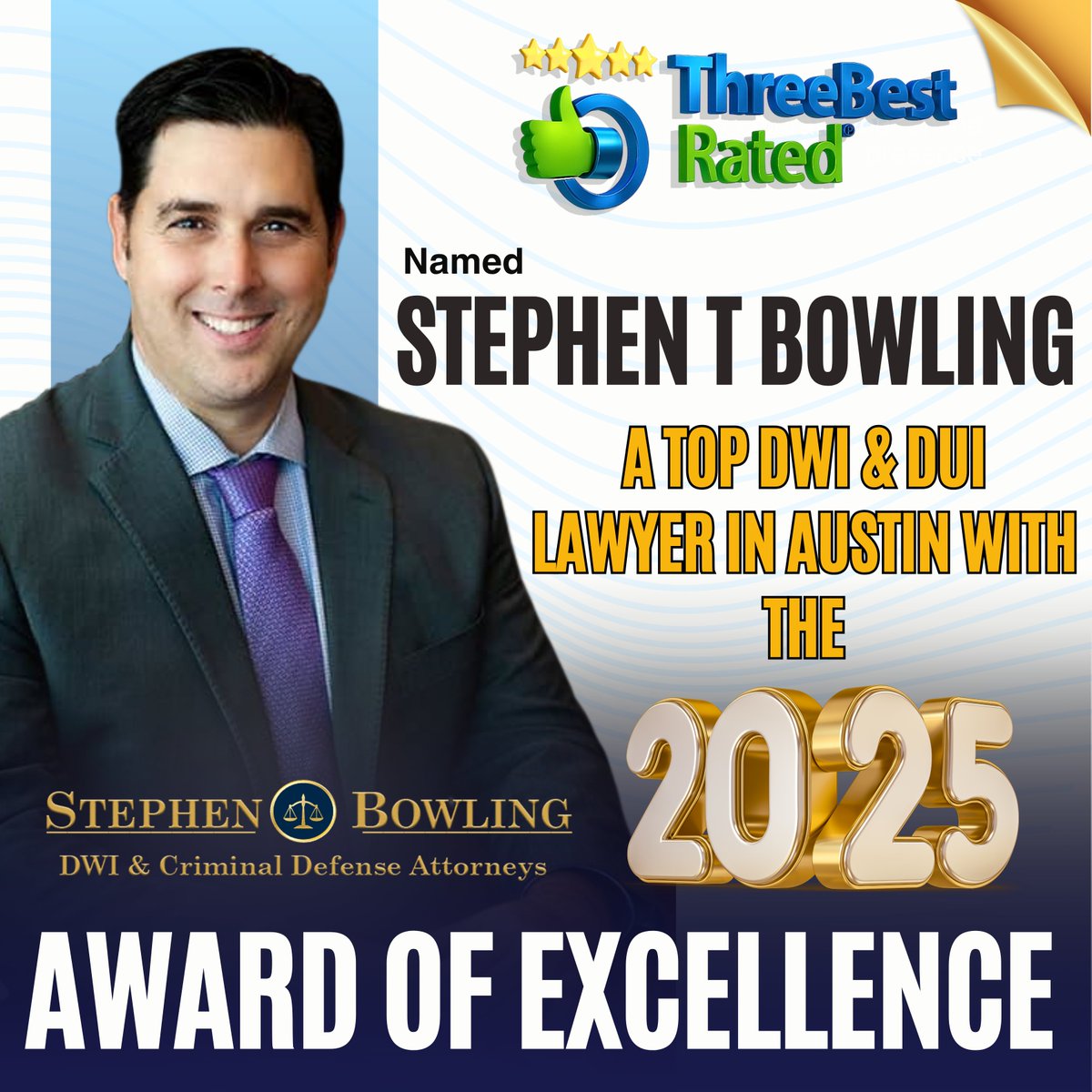 threebestrated's tweet photo. Stephen T Bowling receives 2025 ThreeBestRated® trophy for serving Austinites with integrity and care. @Texas_Law_Info 

https://t.co/LsKTN3lIdW 

#StephenTBowling #ThreeBestRatedWinner #TopDWILawyer #TopDUILawyer #AustinLegalExpert #AwardOfExcellence2025 #TrustedDefenseAttorney #LegalChampion #JusticeForClients #AustinLawyer
