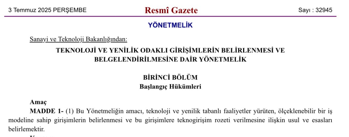 Teknoloji girişimcilerini temyiz edecek güzel bi gelişme.

Kobi ve emsali yüksek teknolojili üretim yapsa da; startup, mahiyeti itibariyle farklıdır.

Startuplar için hayırlı bereketli olsun.