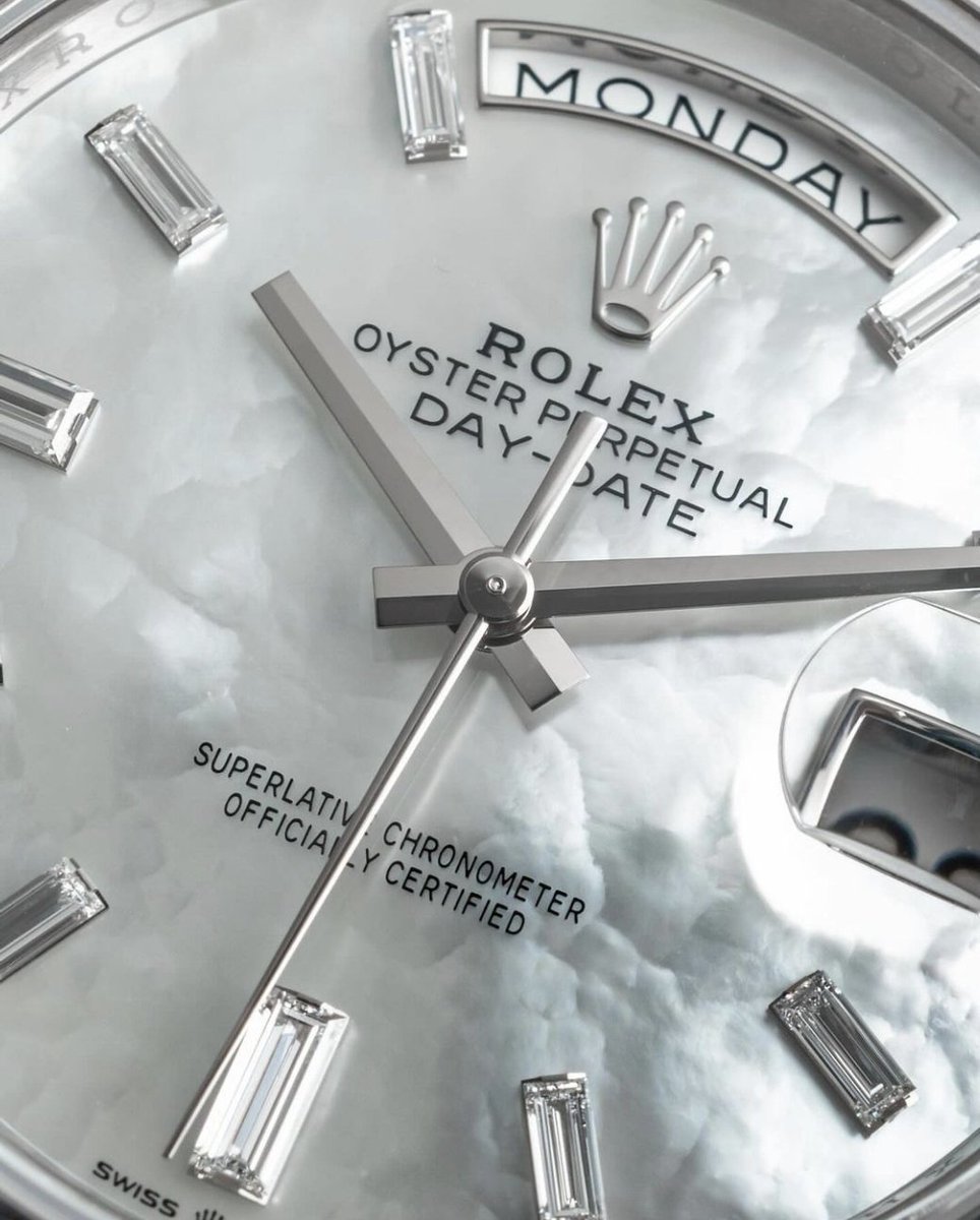 GlobalWatchClub's tweet photo. White gold Rolex Day-Date with a mother of pearl dial https://t.co/ktxOEHMauU