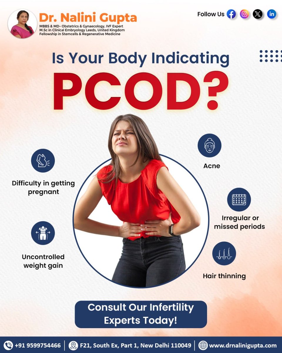 Dr_NaliniGupta's tweet photo. 🌸 Is PCOD Silently Affecting Your Health?

Polycystic Ovarian Disease (#PCOD) is a common #hormonalimbalance that can impact your #fertility, metabolism, and overall well-being.
.
.
.
.
#PCODAwareness #WomensWellness #HormonalHealth #DrNaliniGupta #IVFExpert #Gynaecologist https://t.co/WdAlyuHsaK