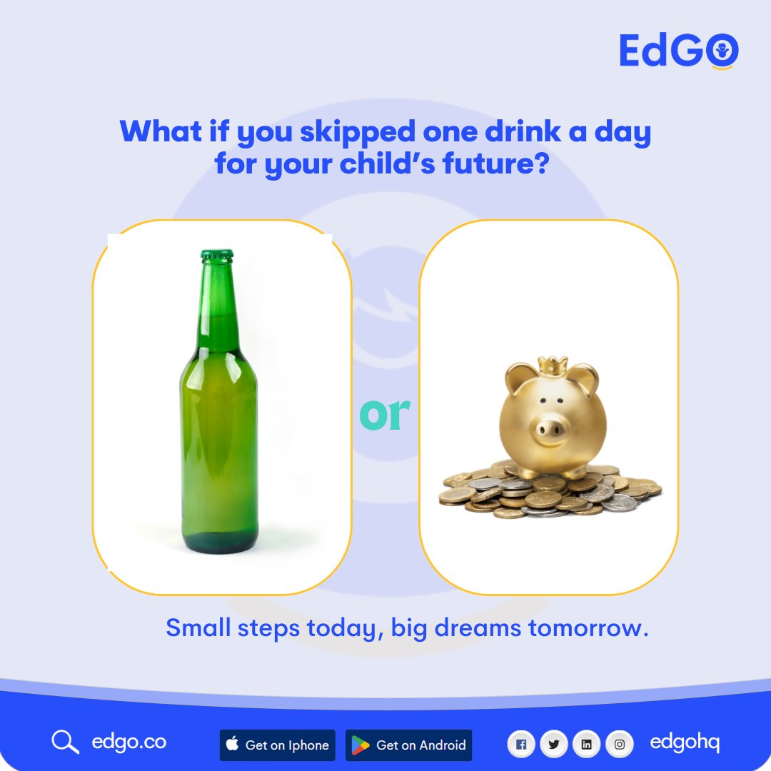 Investing in your child's future just got easier!
Set aside ₦500 daily &amp; save up to ₦15,000 monthly for their education.

Switch to EdGo smart savings plan &amp; make your dreams a reality! Download EdGo App or visit EdGo.co

#EdGo #SmartSaving #SkipADrink