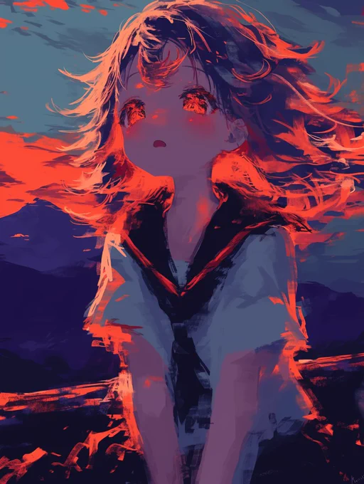 夕日が沈む その眩しさに心を奪われる 海からの風が髪を揺らす 遠く儚い青春の記憶