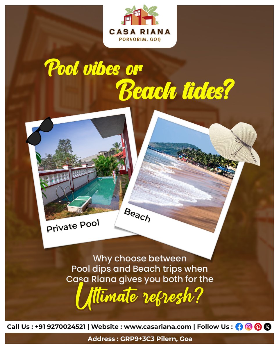 casarianah's tweet photo. ๐ Pool vibes or Beach tides? Why not BOTH? ๐๏ธ๐ฆ
Why choose between pool dips and beach trips when Casa Riana in Goa gives you the best of both worlds? โ๏ธ๐น
๐ https://t.co/uMCGO6Q3Qz
โ๏ธ +919999822259
#GoaVibes #BeachOrPool #CasaRianaGoa #LuxuryStay #GoaDiaries #BeachTrip #Goa https://t.co/xDiuPnPF1e