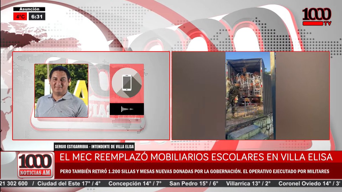 CAMBIO DE MOBILIARIO NUEVO POR "PUPITRES CHINOS" |🤔🏫🪑

🗣Habla el intendente de <a href="/munivillaelisa/">Muni Villa Elisa</a>, Sergio Estigarribia, c/ <a href="/danielriosgz/">Dani Rios</a>, <a href="/aniriv/">Ani Rivas</a> y <a href="/enriquelugo95/">Enrique Lugo</a>

#1000NoticiasAM #1000am📻🎙
🔴x.com/i/broadcasts/1…