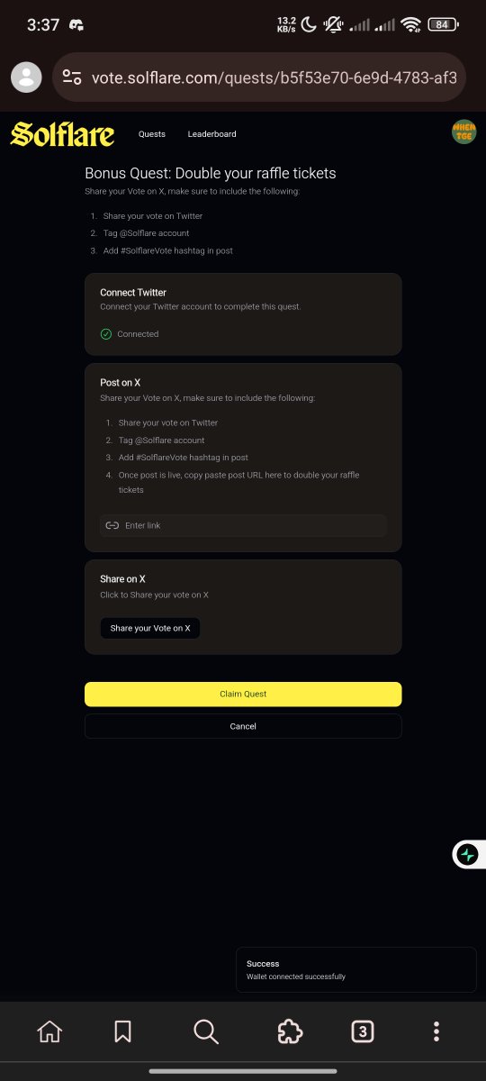 Tonoy (@tomoy1234) on Twitter photo Just done my vote for <a href="/solflare/">Solflare - The Solana Wallet</a>
You can participate to just open the <a href="/solflare/">Solflare - The Solana Wallet</a> walket and go to the quest and complete task💯💥
#SolflareVote Just done my vote for <a href="/solflare/">Solflare - The Solana Wallet</a>
You can participate to just open the <a href="/solflare/">Solflare - The Solana Wallet</a> walket and go to the quest and complete task💯💥
#SolflareVote