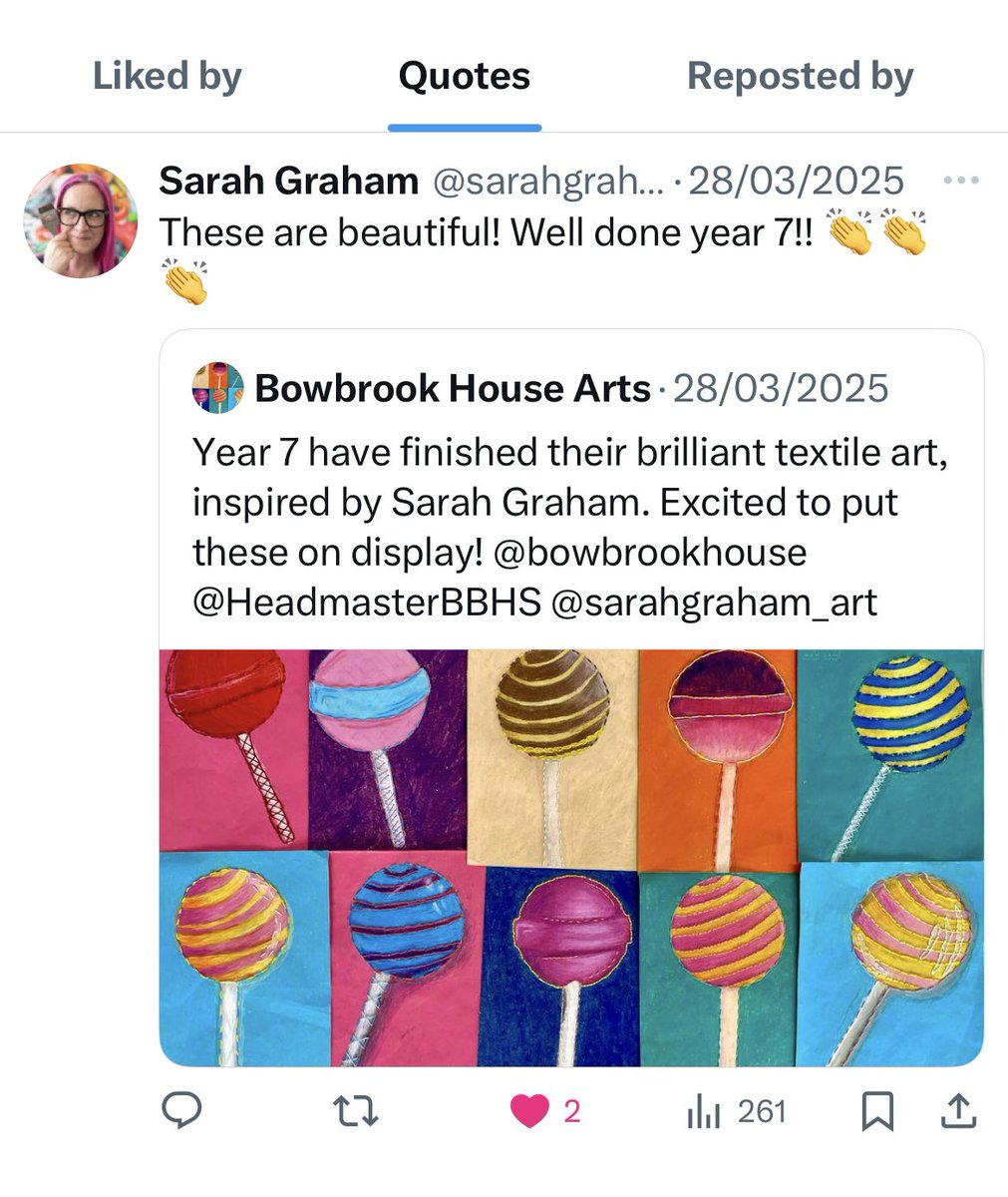 Year 7 were very excited to hear that the artist herself has recognised their hard work!