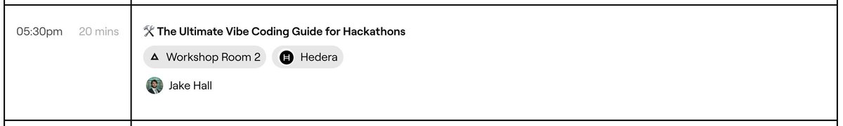 If you are at <a href="/ETHGlobal/">ETHGlobal</a> Cannes tomorrow, definitely pay a visit to my workshop, "The Ultimate Vibe Coding Guide for Hackathons". Starts at 5:30pm local time.

You can implement this for the hackathon over the weekend.

<a href="/hedera/">Hedera</a>  are also hosting a Trilogy of Hackathons in the