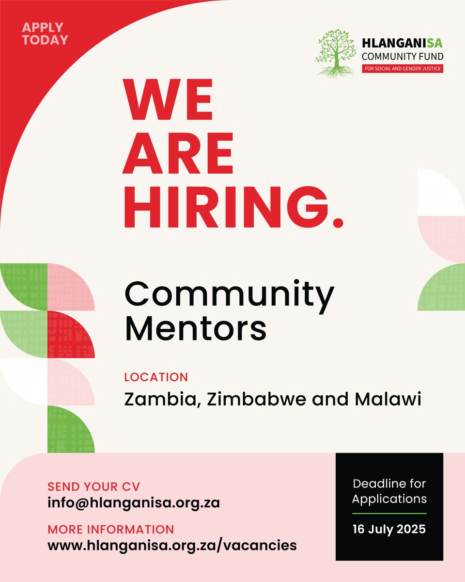 Passionate about Social and Gender Justice issues? We are hiring!

visit our website for more details: hlanganisa.org.za/vacancies

This opportunity is strictly for candidates based in Zambia; Zimbabwe and Malawi.