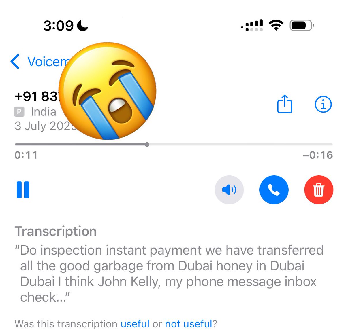 Hilarious auto-transcription of Hindi voicemail on iPhone