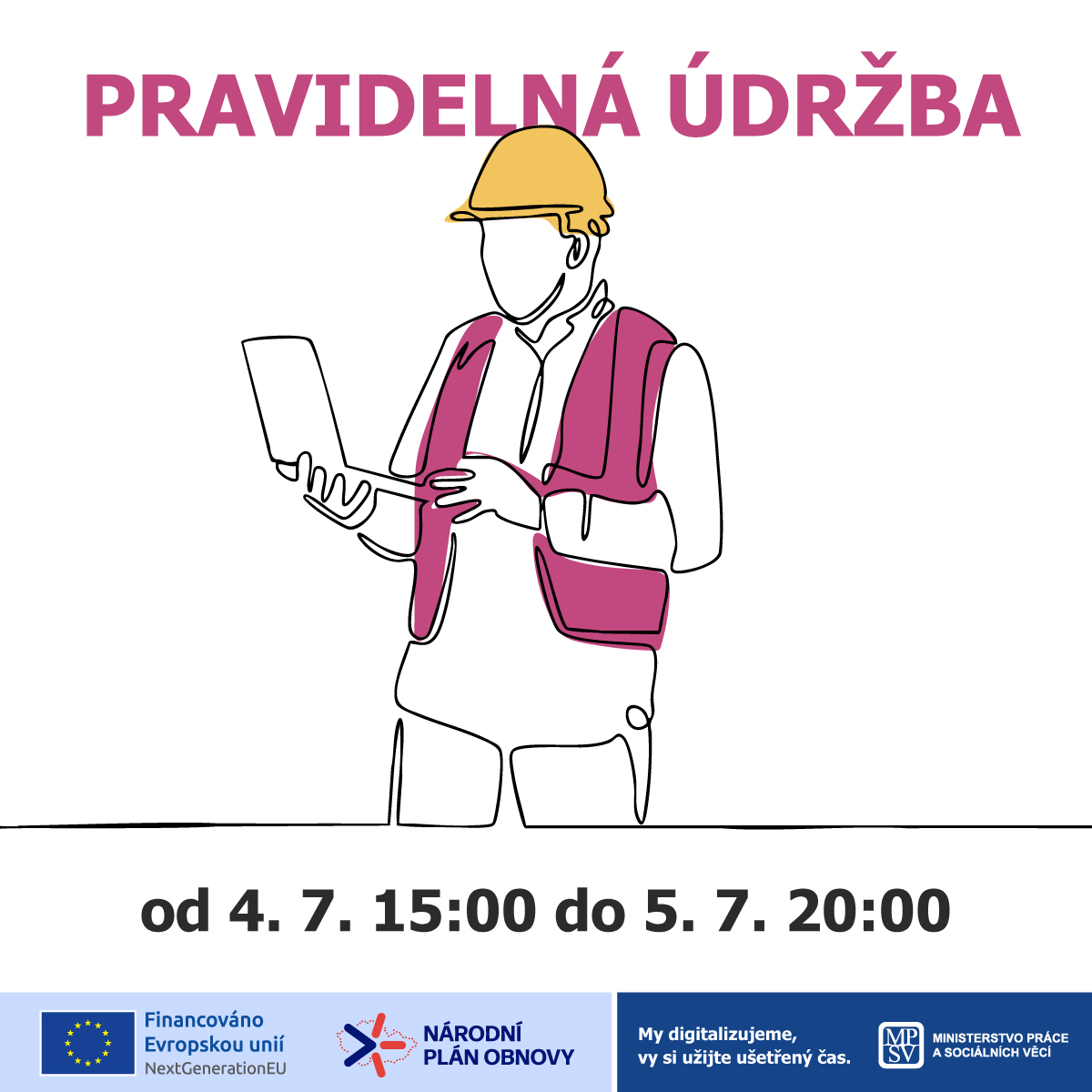 Omlouváme se, ale v termínu 4.7 od 15:00 do 5.7 20:00 nebude dostupná aplikace Jenda z důvodu pravidelné údržby. 👉Do aplikace se nebude možné přihlásit, zadat novou žádost nebo zjistit stav žádosti. Pokud by se naskytly nějaké nejasnosti, obraťte se na náš profil Tým