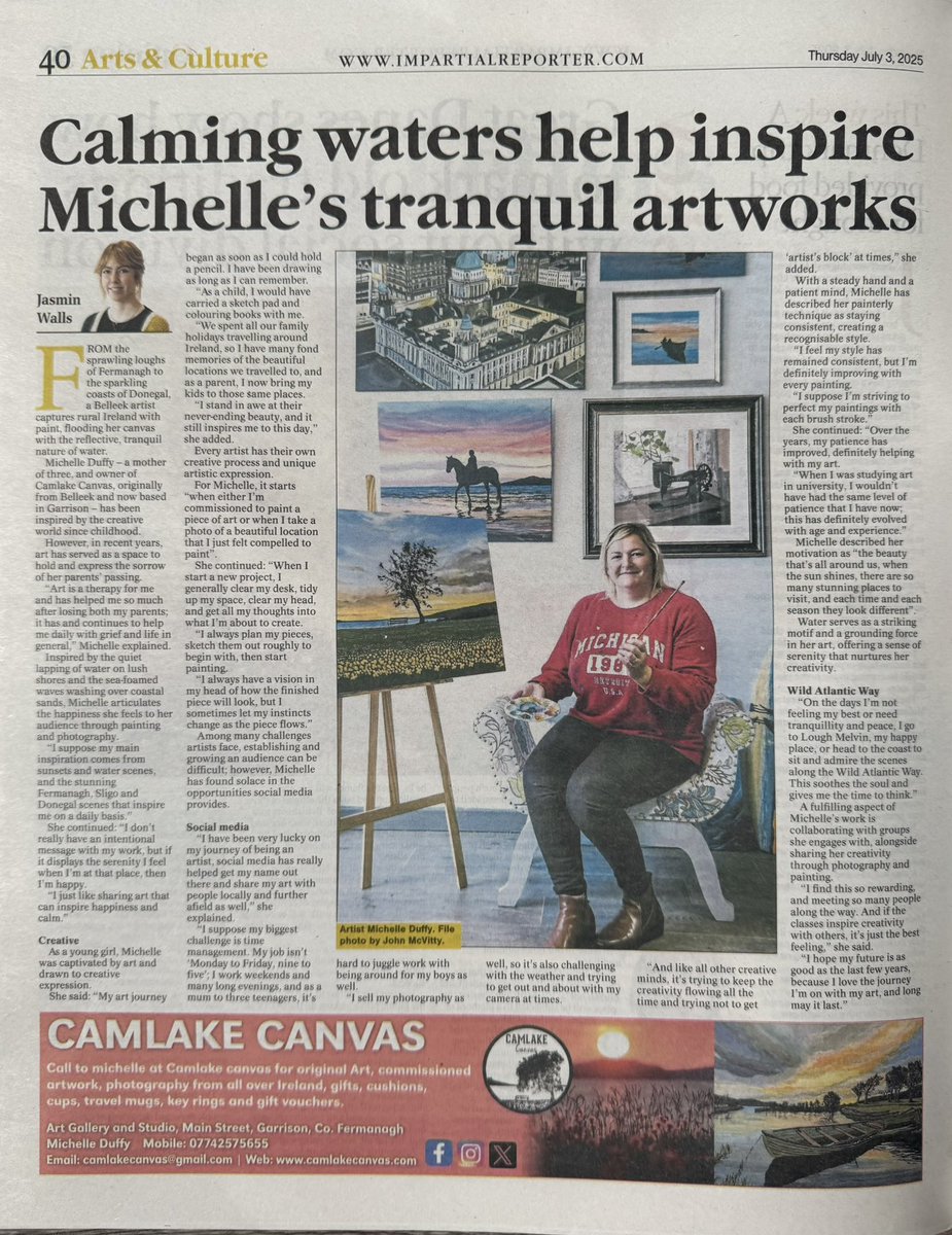 Camlake Canvas (@camlakecanvas) on Twitter photo Proud to be in my local paper today sharing my art journey <a href="/barrabest/">Barra Best</a> <a href="/WeatherCee/">Cecilia Daly</a> <a href="/angie_weather/">angie phillips</a> <a href="/mcaleese_anne/">YpamAnnie</a> <a href="/Bigpaddy2/">Gerry Dolan</a> <a href="/jemma_dolan/">Jemma Dolan</a> <a href="/Hugh_STM/">A healthy thorn in the side</a> <a href="/tomgilroy33/">Tom Gilroy</a> <a href="/WeatherAisling/">Aisling Creevey</a> <a href="/Louise_utv/">Louise Small</a> <a href="/ger_treacy/">Ger Treacy</a> <a href="/michaelkeown73/">Michael Keown</a> <a href="/impartialrep/">The Impartial Reporter</a> <a href="/rodneyedwards/">Rodney Edwards</a> Proud to be in my local paper today sharing my art journey <a href="/barrabest/">Barra Best</a> <a href="/WeatherCee/">Cecilia Daly</a> <a href="/angie_weather/">angie phillips</a> <a href="/mcaleese_anne/">YpamAnnie</a> <a href="/Bigpaddy2/">Gerry Dolan</a> <a href="/jemma_dolan/">Jemma Dolan</a> <a href="/Hugh_STM/">A healthy thorn in the side</a> <a href="/tomgilroy33/">Tom Gilroy</a> <a href="/WeatherAisling/">Aisling Creevey</a> <a href="/Louise_utv/">Louise Small</a> <a href="/ger_treacy/">Ger Treacy</a> <a href="/michaelkeown73/">Michael Keown</a> <a href="/impartialrep/">The Impartial Reporter</a> <a href="/rodneyedwards/">Rodney Edwards</a>