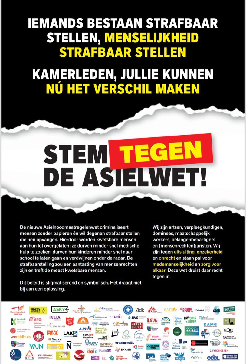 VluchtelingWerk's tweet image. Met tientallen organisaties roepen we Kamerleden vandaag via verschillende kranten op: stem tegen de asielwetten!
Deze wetgeving biedt geen concrete oplossingen voor de problemen rond asiel en opvang van vluchtelingen. We hopen dat de leden van @2eKamertweets zich dat…