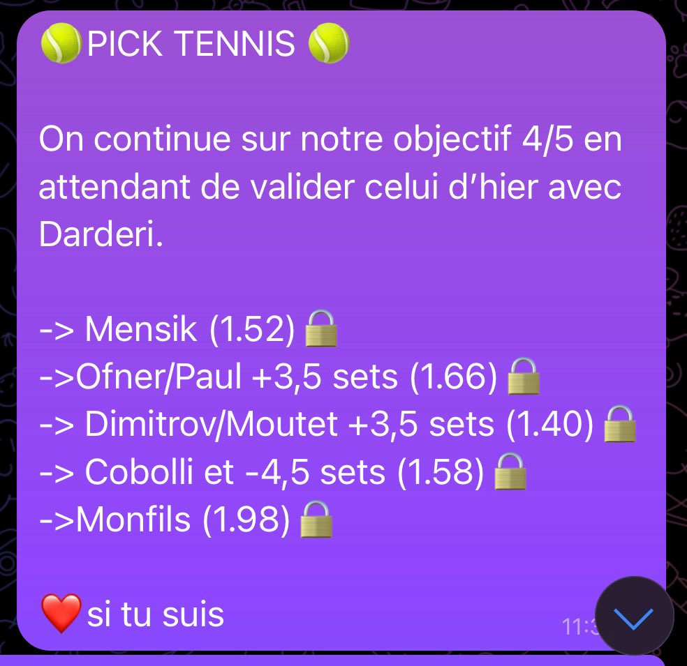 LMRPRONO's tweet photo. 🎾PICK DU JOUR, BONJOUR🎾

On prend des risques ajd 🦾✌🏻

❤️si tu suis 

#Wimbledon #Wimbledon2025 #TeamParieurs #tennismatch #Tennispicks https://t.co/ZDGTWWPwDD
