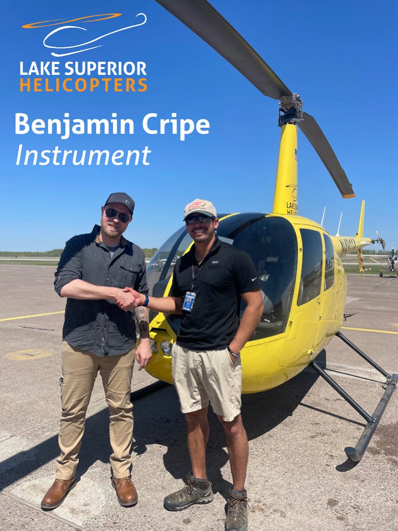 Congratulations to Benjamin Cripe for passing his instrument check ride! 🚁 

#LakeSuperiorHelicopters #HelicopterPilot #FlightSchool #LearnToFly #BecomeAPilot #CheckRide #StudentSuccess #Aviation #LakeSuperiorCollege #Duluth #HeliYeah