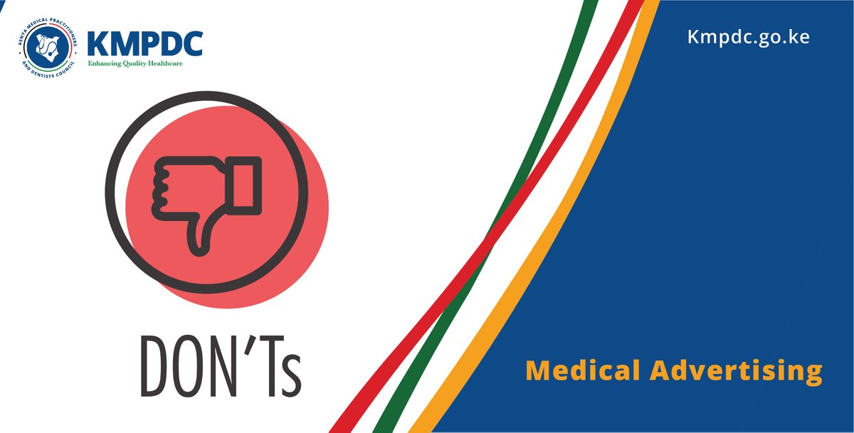 KmpdcOfficial's tweet image. Medical and dental practitioners, as well as health institutions, are reminded that it is illegal to advertise or attract patients through indirect means, such as third-party intermediaries, particularly those who use their social media platforms to promote healthcare services…