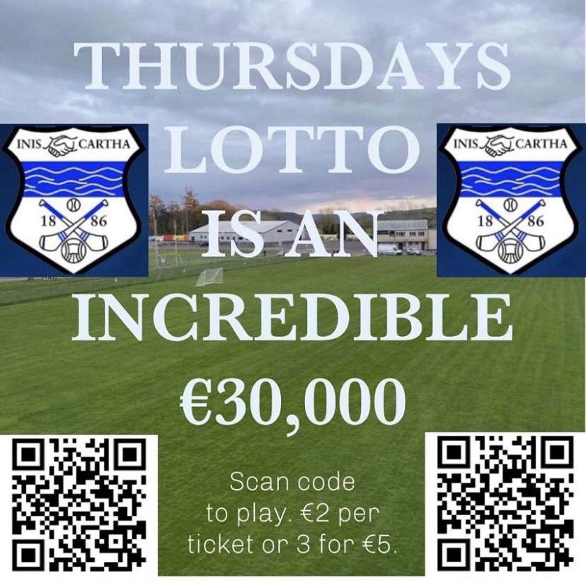 Tonight’s lotto is €30,000!!!!
 The draw takes place tonight at 9pm in area Bar. 
Click here to be in with a chance to win this incredible amount!! bit.ly/2OJIsJj
Thank you all for your continued support. 😊🔵⚪️🤝