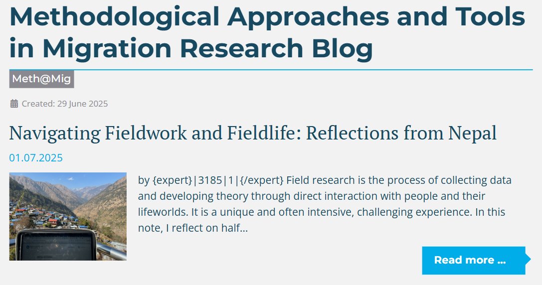 METHatMIG's tweet photo. New on the Meth@Mig blog: @JosefNeubauer reflects on fieldwork &amp; fieldlife in Nepal—more than six months of research, insights, and lessons from Kathmandu, Barpak &amp; Inaruwa. A instuctive look at doing research and living it.
 
https://t.co/65ZR52t6UR 

@IMISCOE #MigrationResearch https://t.co/IAh7ysppQk