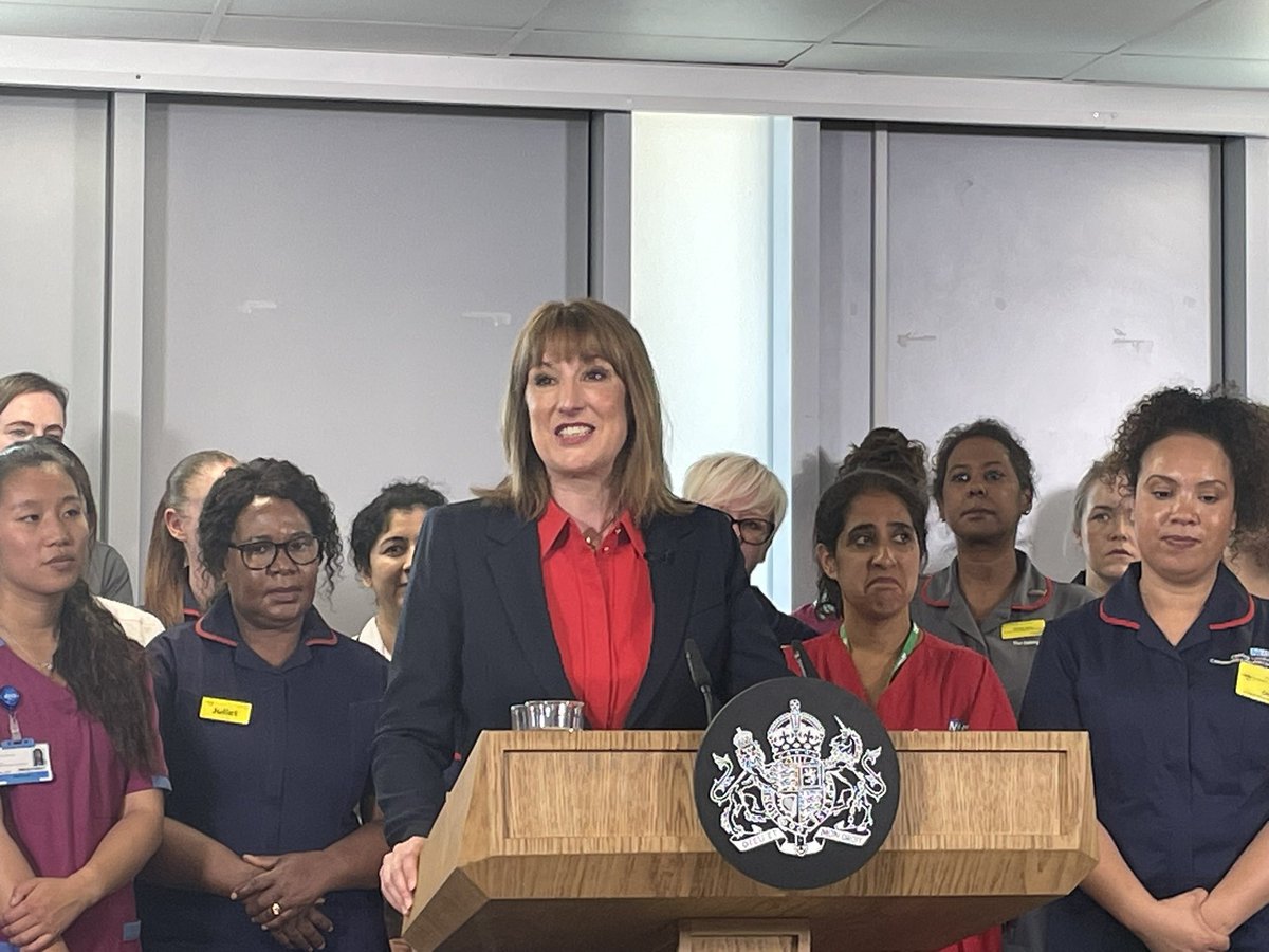 BeccaBarry's tweet image. All smiles from the Chancellor this morning, as she joins the PM and Health Secretary to launch the government’s 10 Year Plan for health.