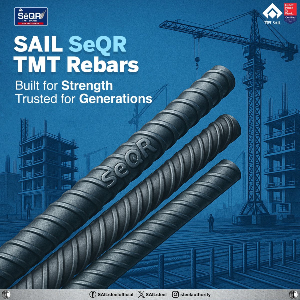 Steel Authority of India Limited (SAIL) (@sailsteel) on Twitter photo SAIL SeQR TMT Rebars offer unmatched strength, flexibility, and durability. They are trusted for safe, lasting construction from homes to highways.
<a href="/narendramodi/">Narendra Modi</a> <a href="/PMOIndia/">PMO India</a> <a href="/SteelMinIndia/">Ministry of Steel</a> <a href="/hd_kumaraswamy/">ಹೆಚ್.ಡಿ.ಕುಮಾರಸ್ವಾಮಿ | H.D.Kumaraswamy</a> <a href="/BjpVarma/">Bhupathiraju Srinivasa Varma</a> <a href="/mygovindia/">MyGovIndia</a> <a href="/PIB_India/">PIB India</a>
#SteelAuthority #SEQR #TMTRears SAIL SeQR TMT Rebars offer unmatched strength, flexibility, and durability. They are trusted for safe, lasting construction from homes to highways.
<a href="/narendramodi/">Narendra Modi</a> <a href="/PMOIndia/">PMO India</a> <a href="/SteelMinIndia/">Ministry of Steel</a> <a href="/hd_kumaraswamy/">ಹೆಚ್.ಡಿ.ಕುಮಾರಸ್ವಾಮಿ | H.D.Kumaraswamy</a> <a href="/BjpVarma/">Bhupathiraju Srinivasa Varma</a> <a href="/mygovindia/">MyGovIndia</a> <a href="/PIB_India/">PIB India</a>
#SteelAuthority #SEQR #TMTRears