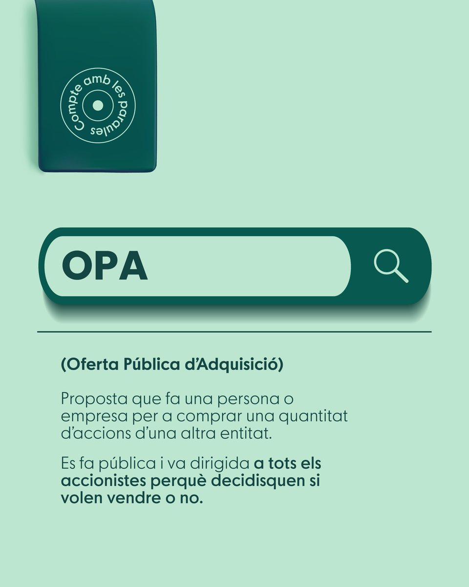 Compte amb les paraules! 🔎

Saps què és una #OPA i per què pot canviar el futur d’una empresa? 💼

👉 Aprén ací el seu significat!