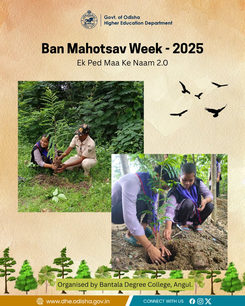 DHE_Odisha's tweet image. Let’s Root for the Planet!

Every tree is a step toward cleaner air, richer biodiversity, and a healthier tomorrow.

#HigherEducation #PlantMoreTrees #NatureHeals #GreenPlanet